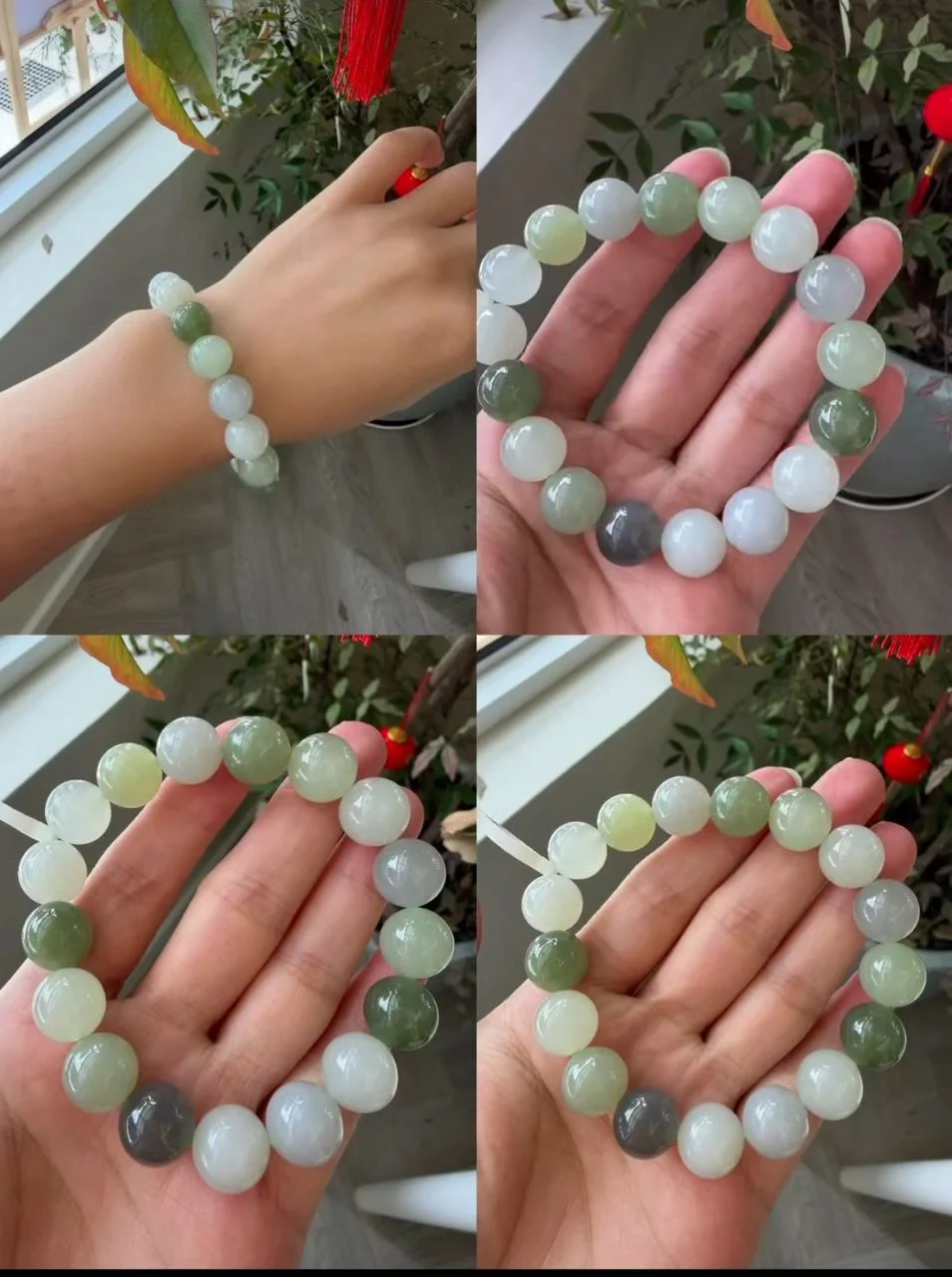 Shuimo jade bead bracelet — water foam jade pale celadon